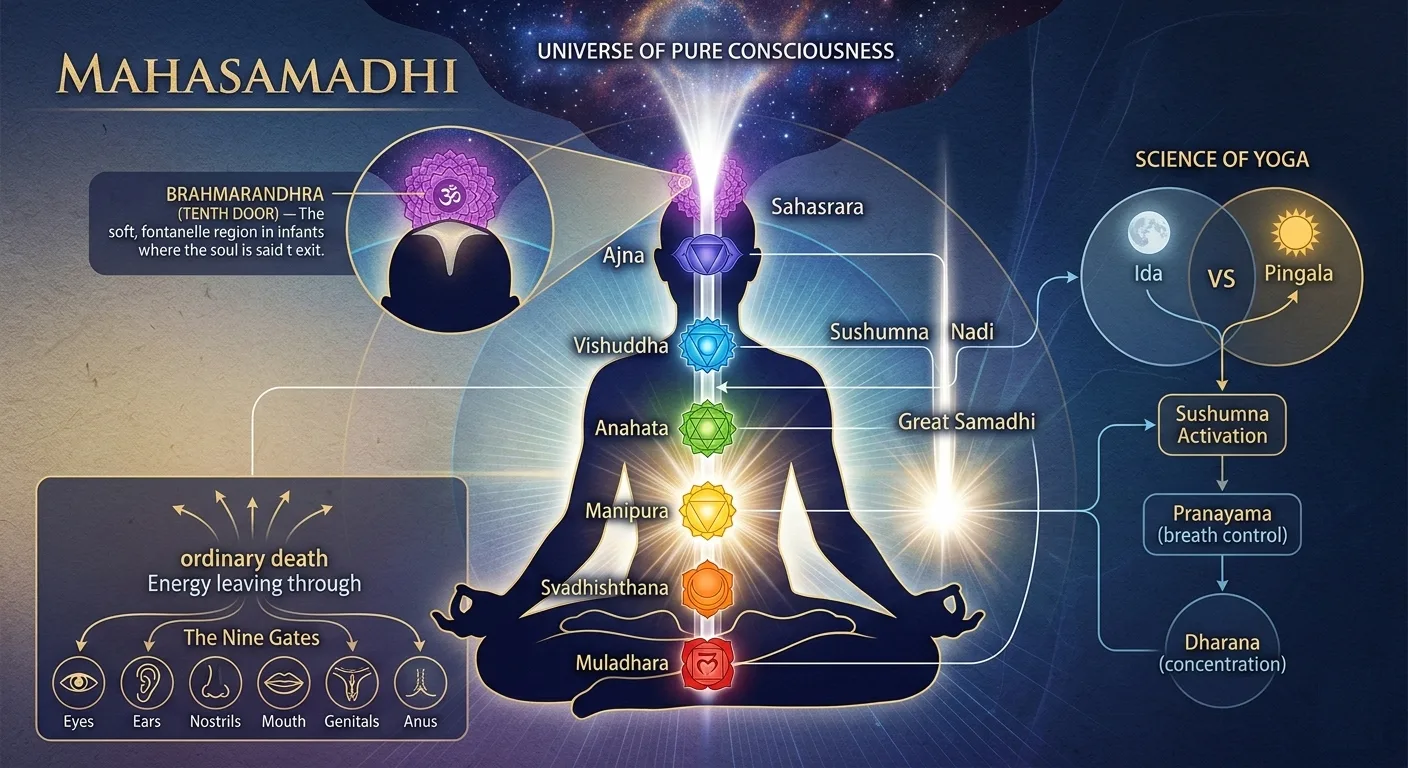 Mahasamadhi can be taken as Voluntary exit during Pradosh Kaal in Sattvic Guna by Divine Maha Yogi who has activated Brahmarandhra