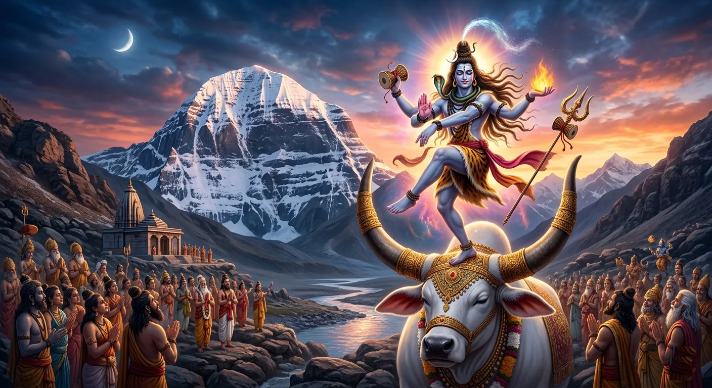 Lord Shiva Dancing on Nandi Maharaj's Forehead between 2 Horns in Pradosham Time on Trayodashi